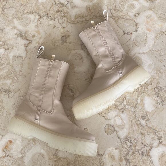 Shein Platform Boots Minimalist Blush Pink Faux Leather - Picture 5 of 15